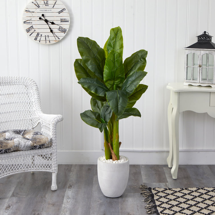 Primrue 52'' Faux Banana Leaf Plant in Earthenware Planter Wayfair
